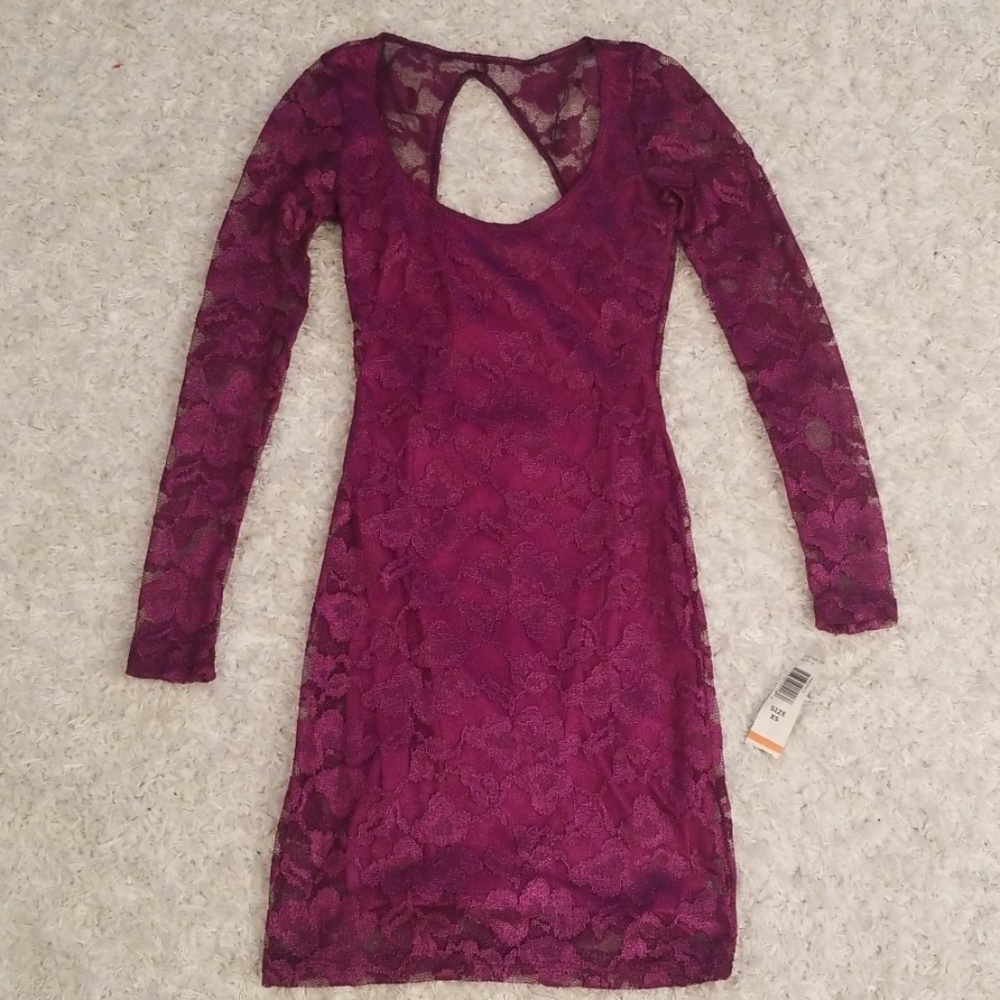Fuschia Long Sleeve Lace Dress